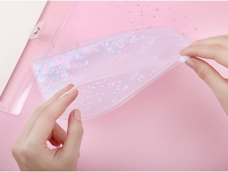 Chris.W 2 Pack Clear Plastic Zipper Pockets Envelopes for A5 6-Ring Binder Notebook, Built-in Glitter Flakes Decorations (A5 Size) - Image 2